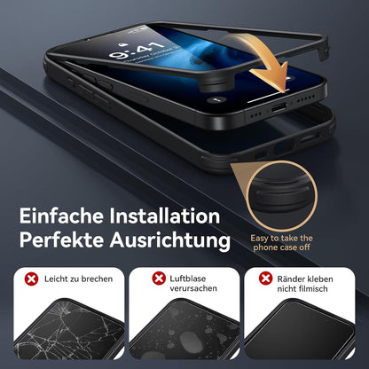 Schwarze 360° Fullbody iPhone 15 Pro Max Hülle - Stoßfest mit Eingebautem Glas