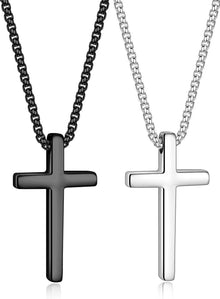 Edelstahl Kreuz Halskette Set Schwarz Silber
