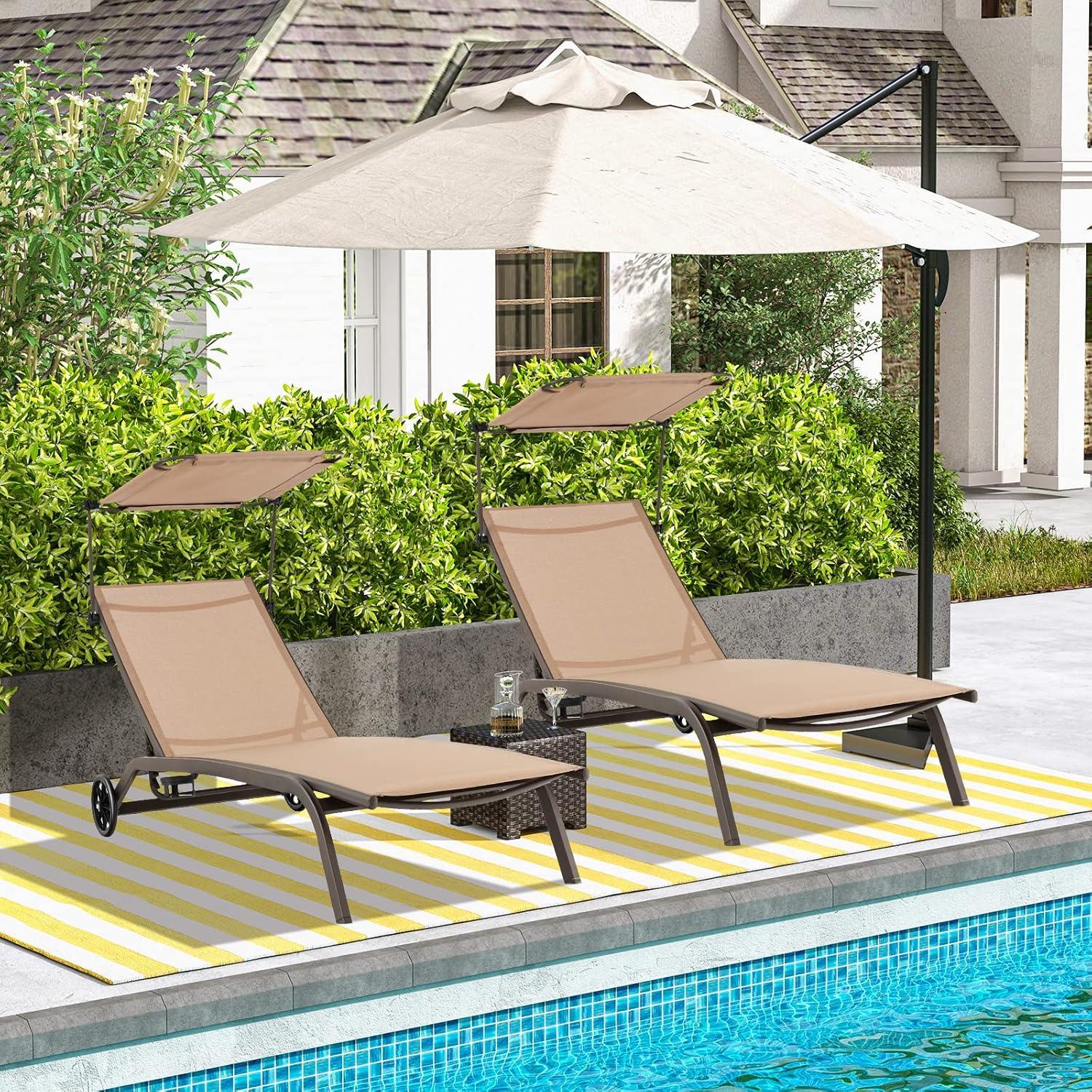 Gartenliege Sonnenliege mit Dach Rollen Getränkehalter