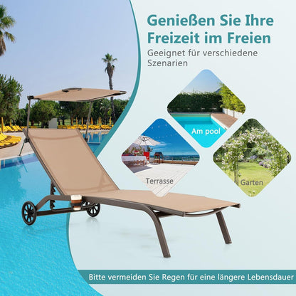 Gartenliege Sonnenliege Dach Rollen Getränkehalter verstellbar