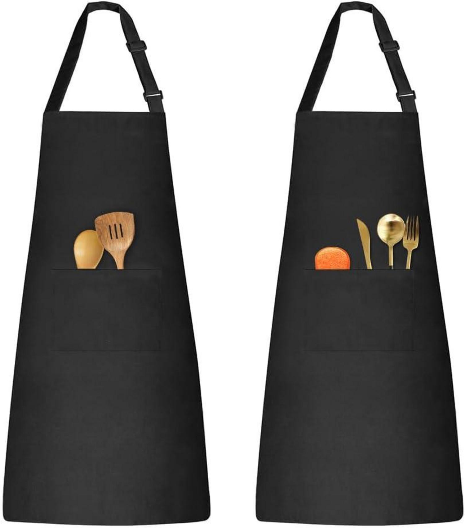 Verstellbare Schwarze Küchenschürze mit 2 Taschen