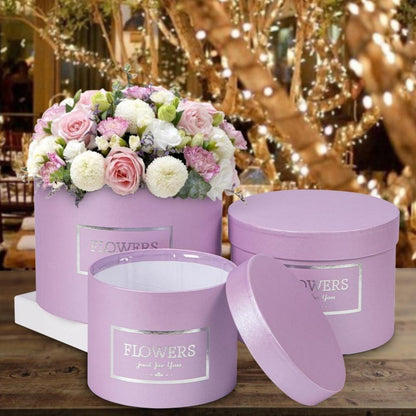 3er Set Runde Schwarz Blumenboxen mit Deckel Ø15/17/20cm - Geschenkboxen