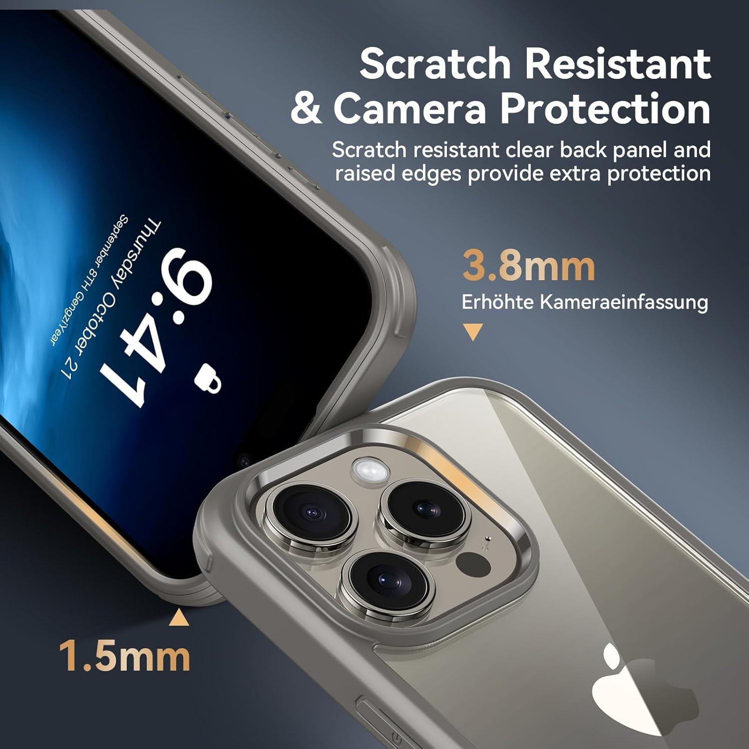 Stoßfeste 360 Grad Fullbody Hülle mit Glas für iPhone 15 Pro Max - Grau
