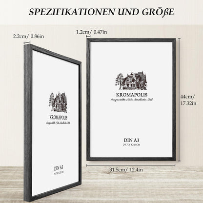 Kromapolis Bilderrahmen Din A3 Holz Natur Schwarz Eiche 29,7