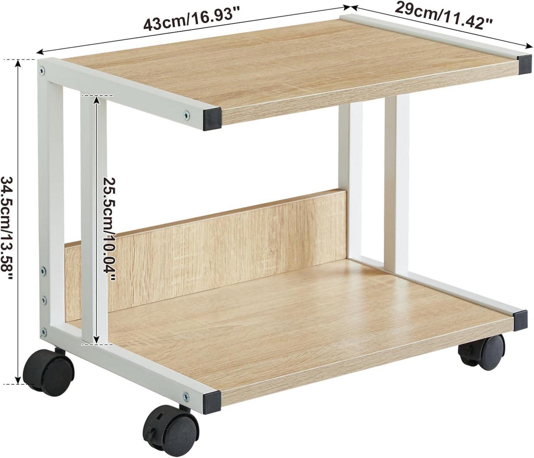 IBUYKE Under Desk Printer Stand 2 Tier Cart 4 Wheels Light Wood Shelf