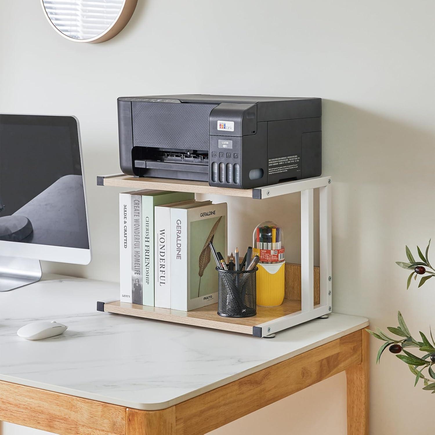 IBUYKE Under Desk Printer Stand 2 Tier Cart Desktop Organizer Shelf 4 Wheels