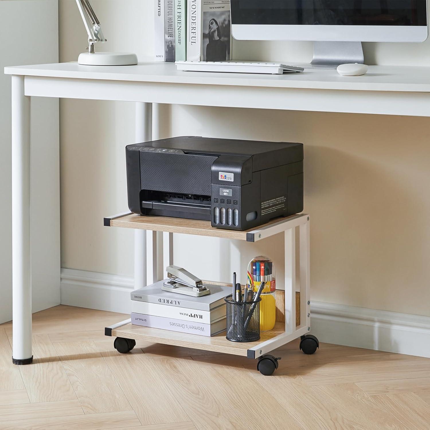 IBUYKE Under Desk Printer Stand 2 Tier Cart Desktop Organizer Shelf 4 Wheels