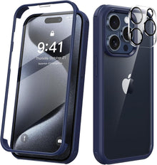 iPhone 15 Pro Hülle 360 Grad Fullbody mit Glas Schutzfolie - Blau