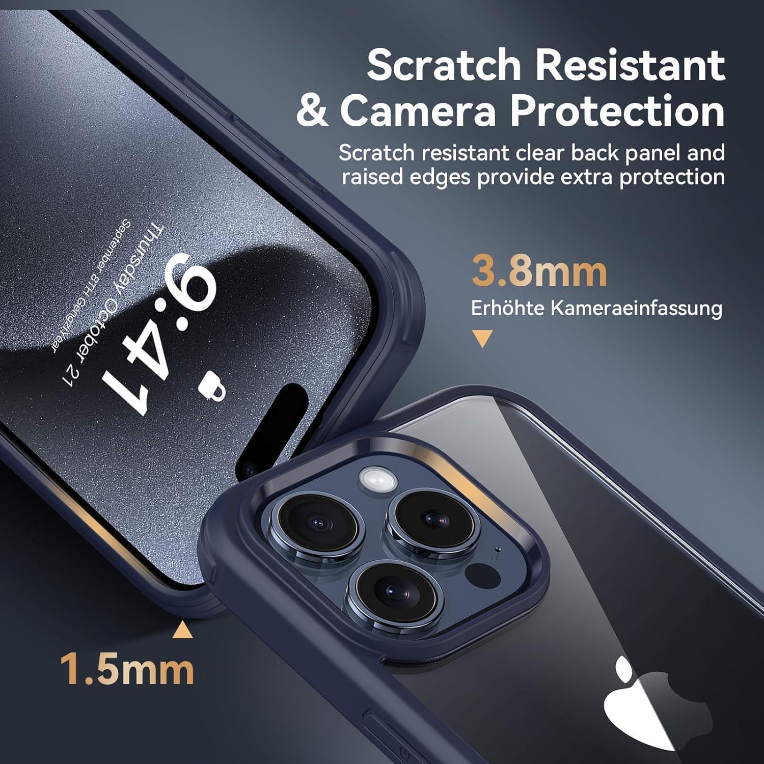 iPhone 15 Pro Hülle mit 360 Grad Schutzfolie & Kameraschutz - Blau