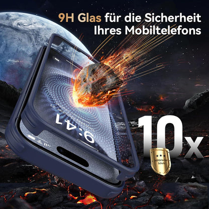 360 Grad für iPhone 15 Pro Hülle Eingebaut Glas Kameraschutz Blau