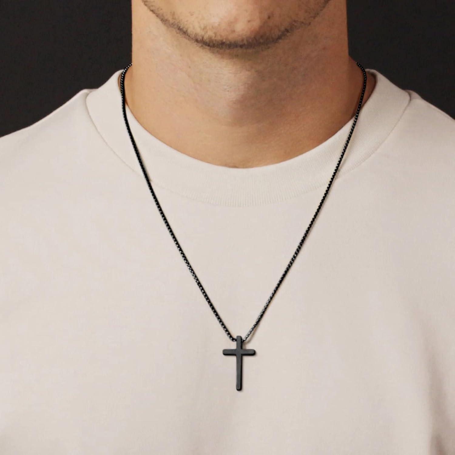 Kreuz-Halsketten-Set Schwarz Silber Edelstahl Hypoallergen