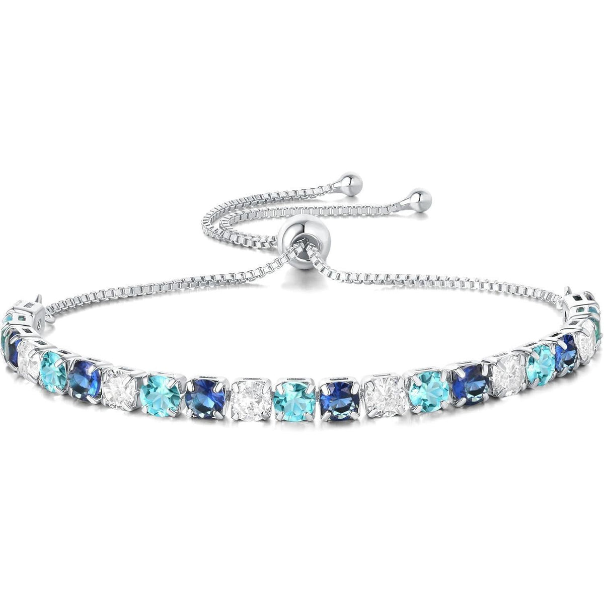 Silber Tennisarmband Damen mit Blau Zirkonia – Verstellbar & Glitzer