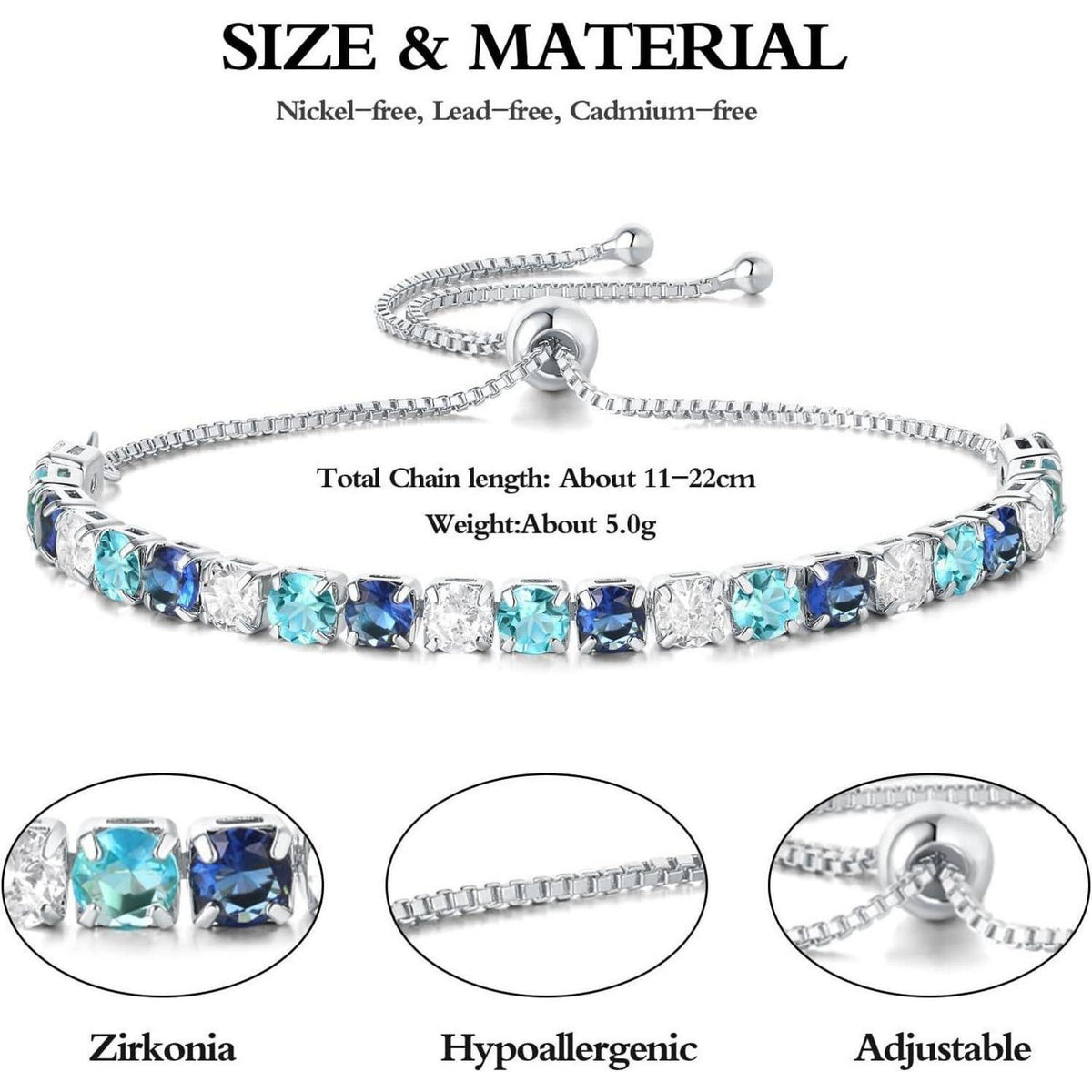 Silber Tennisarmband Damen mit Blau Zirkonia – Verstellbar & Glitzer