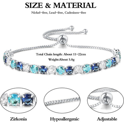 Silber Tennisarmband Damen mit Blau Zirkonia – Verstellbar & Glitzer
