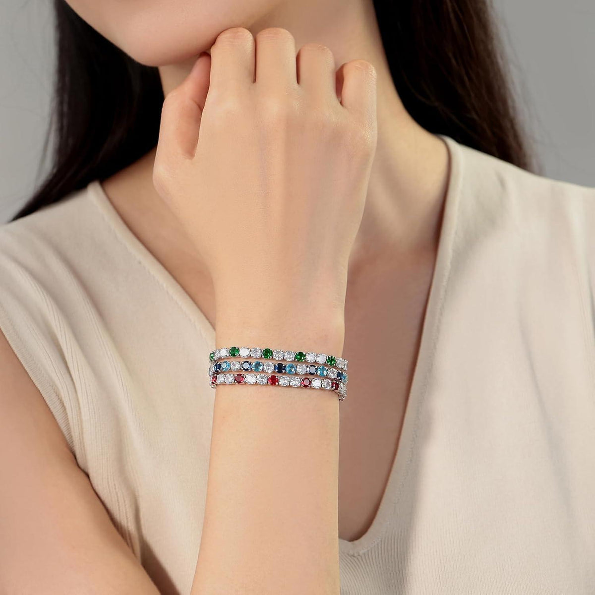 Silber Tennisarmband Damen mit Blau Zirkonia – Verstellbar & Glitzer