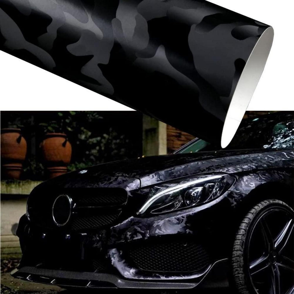 Auto Folie Camouflage Schwarz Glänzend – Selbstklebend 300x152cm