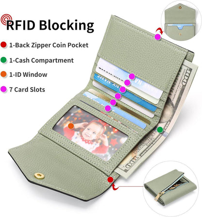 Damen Geldbörse RFID Schutz Portemonnaie Kartenetui Münzfach Grün