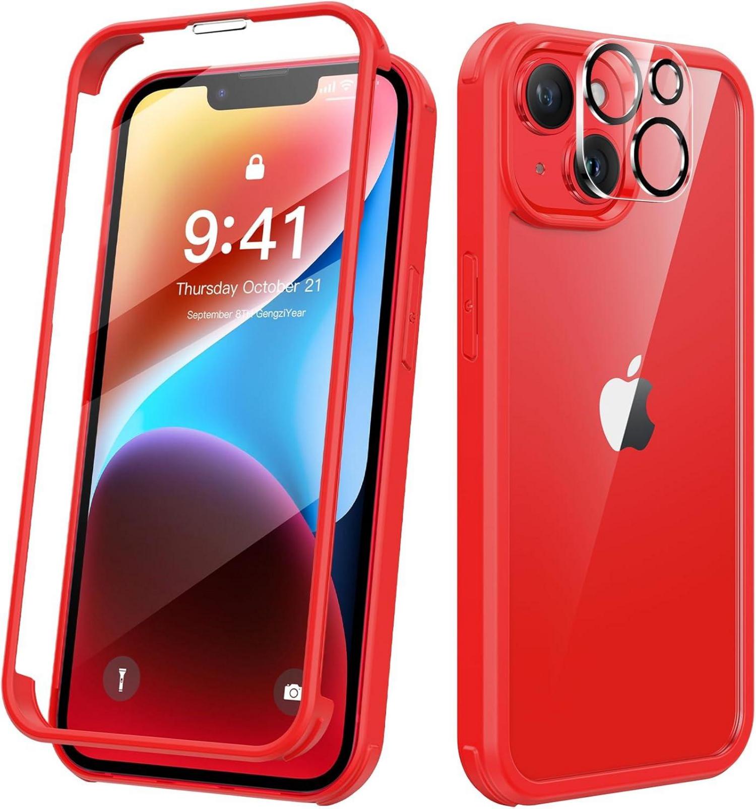 iPhone 14 Hülle 360 Grad Stoßfest Fullbody Handyhülle mit Glas