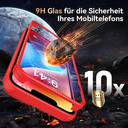 Kmofizle iPhone 14 Hülle 360 Grad Stoßfest Fullbody Schutzhülle mit Glasfolie - Rot