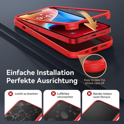 360 Grad iPhone 14 Hülle Stoßfest Schutzglas Fullbody Rot 6.1 Zoll