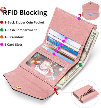 GAEKEAO Geldbörse Damen RFID Mini Portemonnaie Kartenetui Münzfach - Rosa