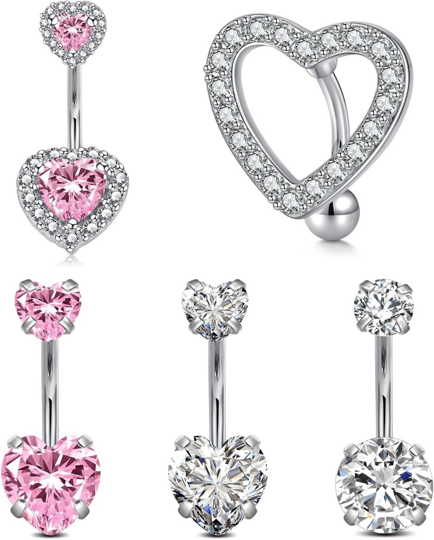 Bauchnabelpiercing Set aus Chirurgenstahl mit Herz und Schmetterling