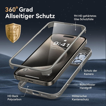 Kmofizle 360 Grad iPhone 15 Pro Hülle Glas Kameraschutz Gray