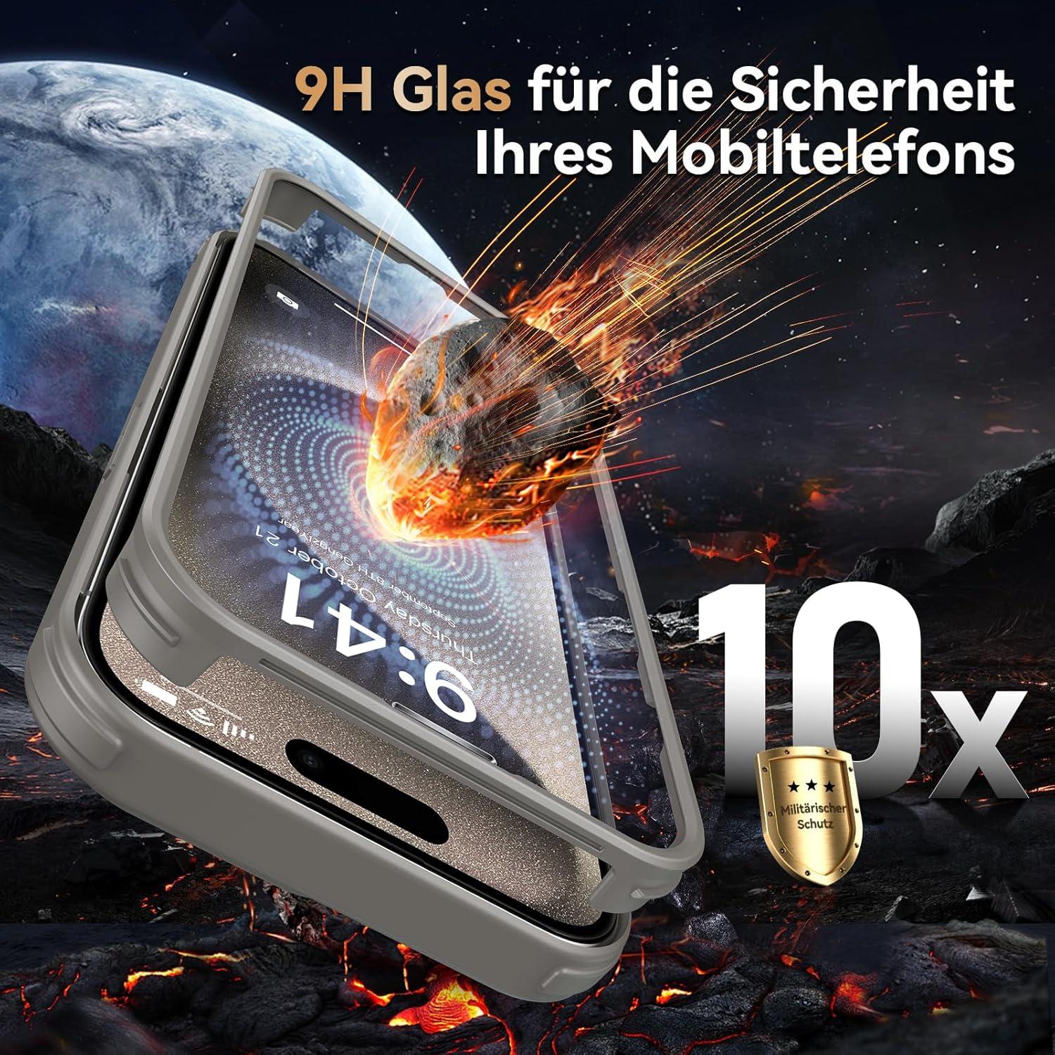 iPhone 15 Pro Hülle 360 Grad Fullbody Schutz Stoßfest Grau