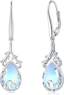 925 Silber Ohrringe hängend Mondstein Damen Geschenk Box