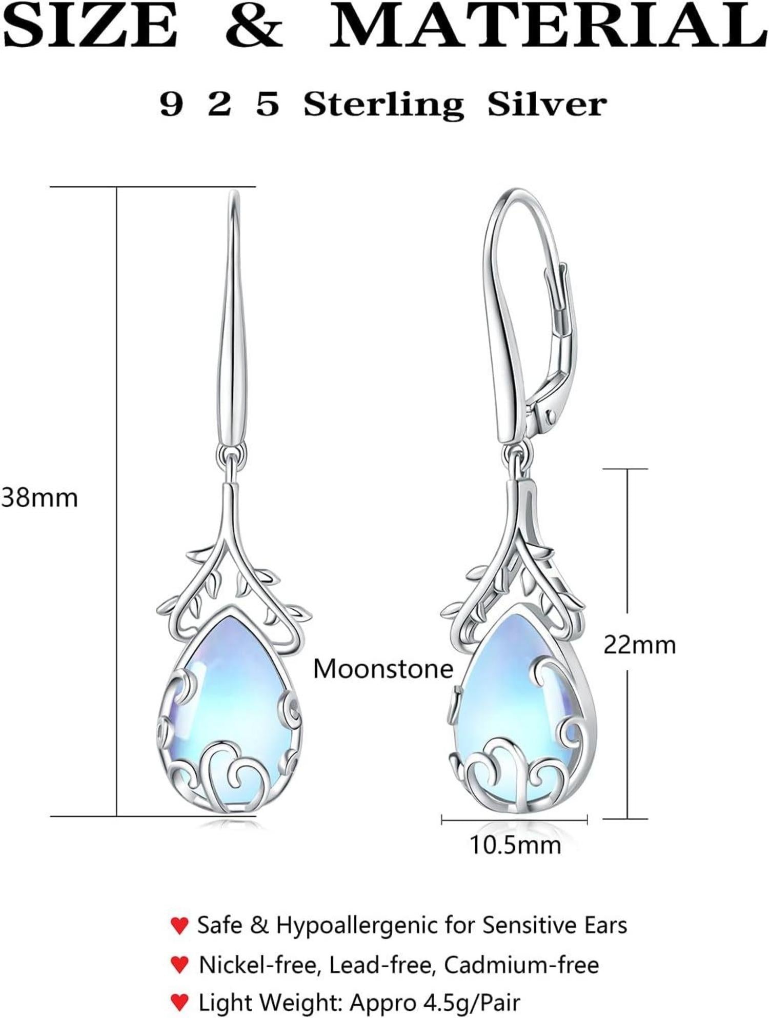 925 Silber Ohrringe hängend Mondstein Damen Geschenk Box