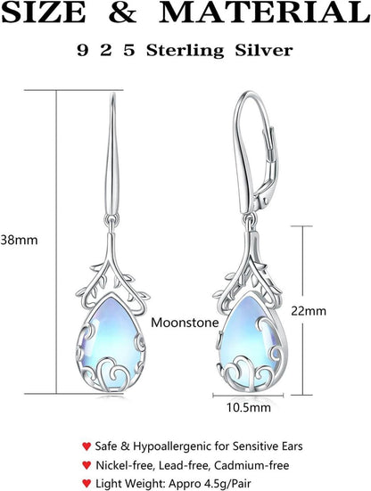925 Silber Ohrringe hängend Mondstein Damen Geschenk Box