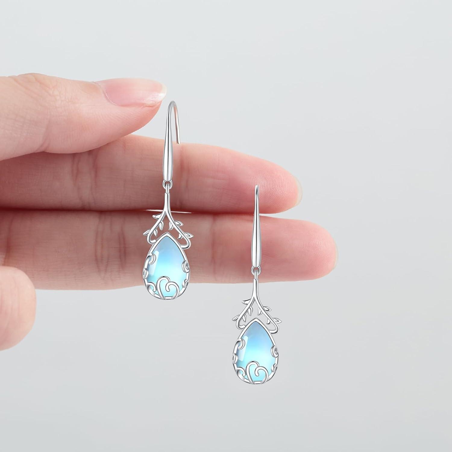 GW Damen Silber 925 Ohrringe Mondstein Hängend Geschenk für Frauen