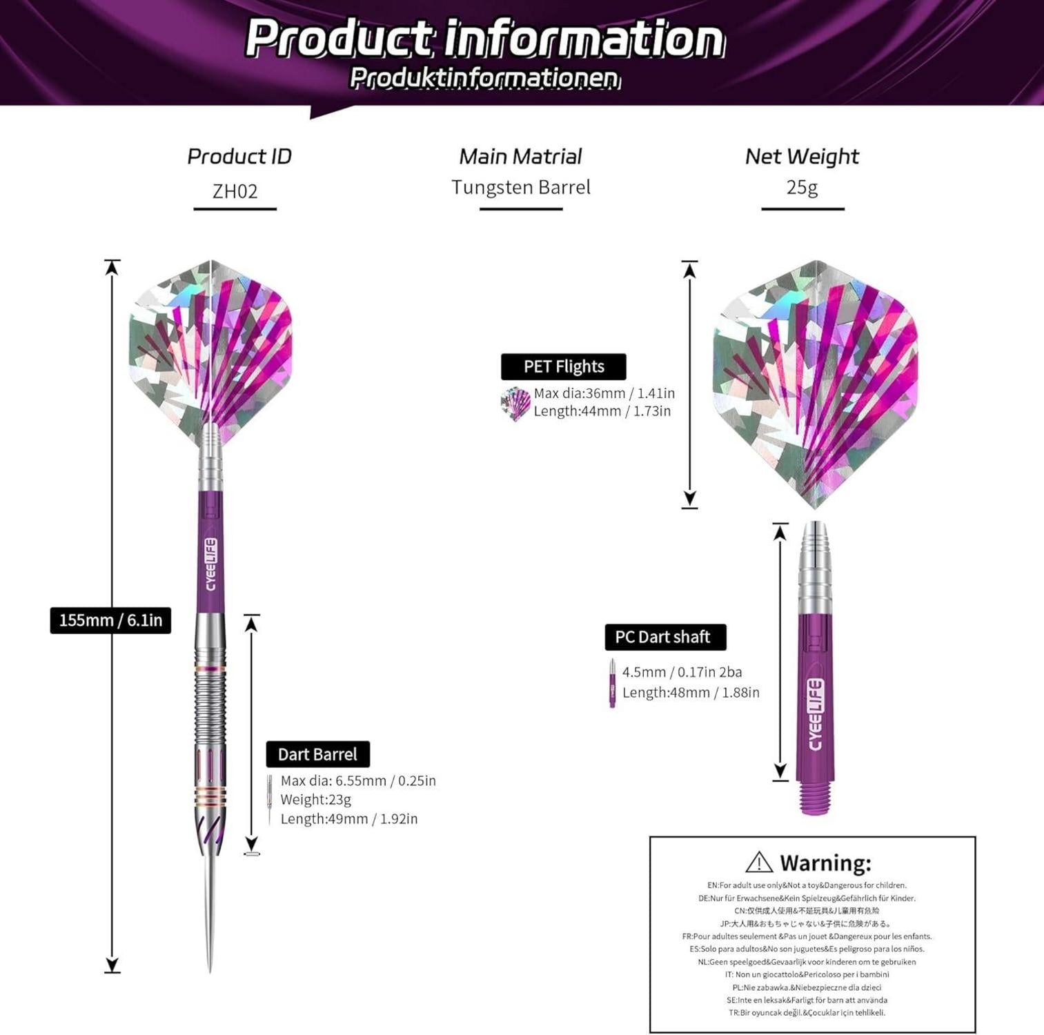 Professionelles Tungsten Steel Dart Set mit 3 Schäften