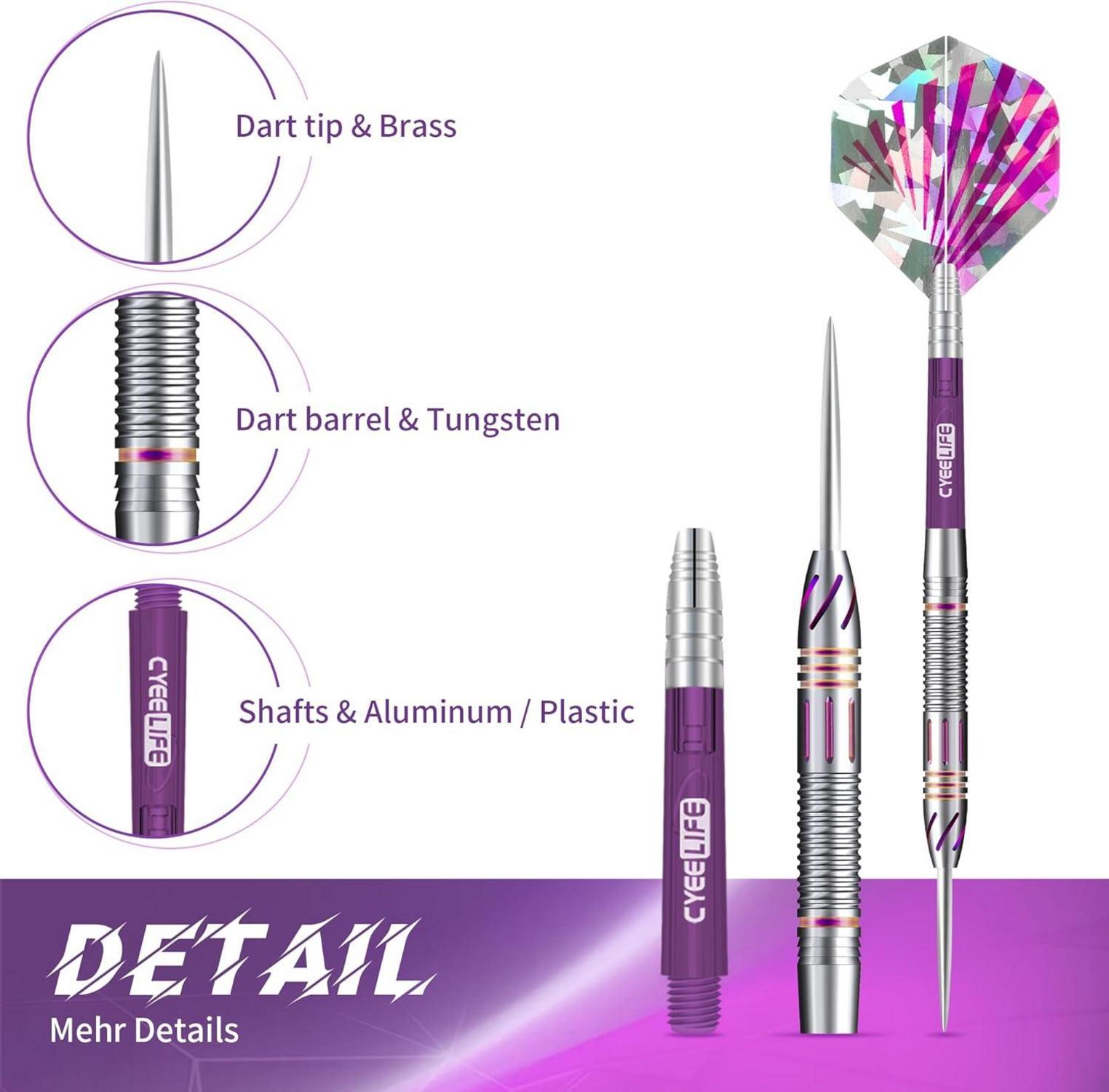 CyeeLife Tungsten Darts Set Steel Tip Dartpfeile 90% Tungsten 3 Schäfte 9 Flights Sharpener