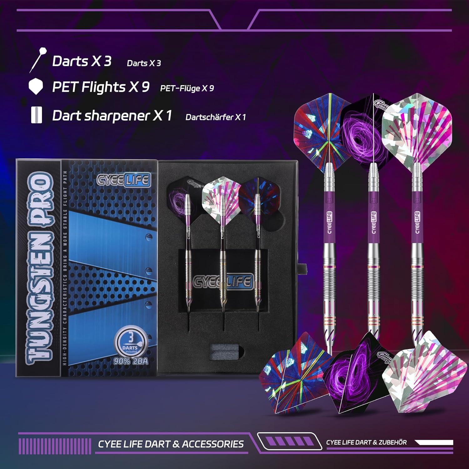 Professionelles CyeeLife Tungsten Darts Set 90% Steel 3 Schäfte 9 Flights