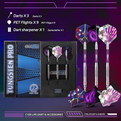 Professionelles CyeeLife Tungsten Darts Set 90% Steel 3 Schäfte 9 Flights