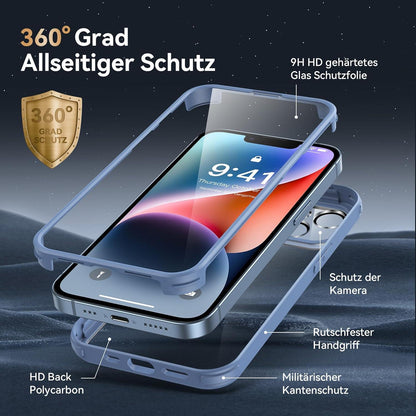 iPhone 14 Hülle 360 Grad Fullbody mit Glas Schutzfolie Kameraschutz