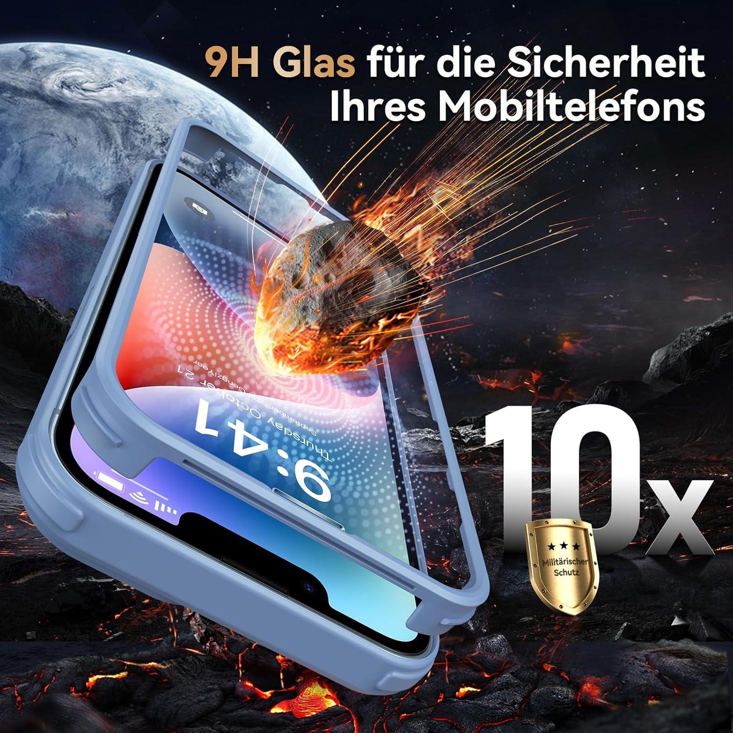 Kmofizle iPhone 14 Hülle 360 Grad Fullbody Stoßfest Blau