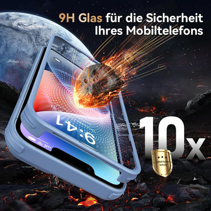 Kmofizle iPhone 14 Hülle 360 Grad Fullbody Stoßfest Blau
