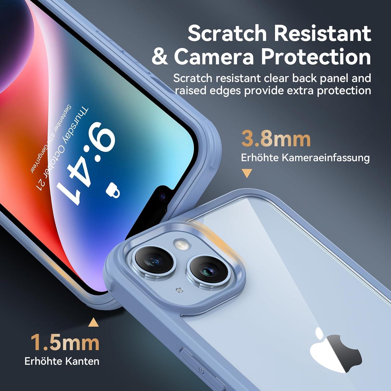 iPhone 14 Hülle 360 Grad Stoßfest mit Eingebautem Glas BLAU