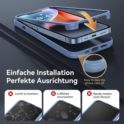 iPhone 14 Hülle 360 Grad Stoßfest mit Eingebautem Glas BLAU
