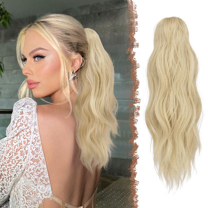 Gewellter Pferdeschwanz mit Klammer – Bleiches Aschblond 50cm