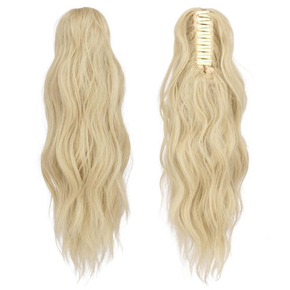 Gewellter Pferdeschwanz mit Klammer – Bleiches Aschblond 50cm