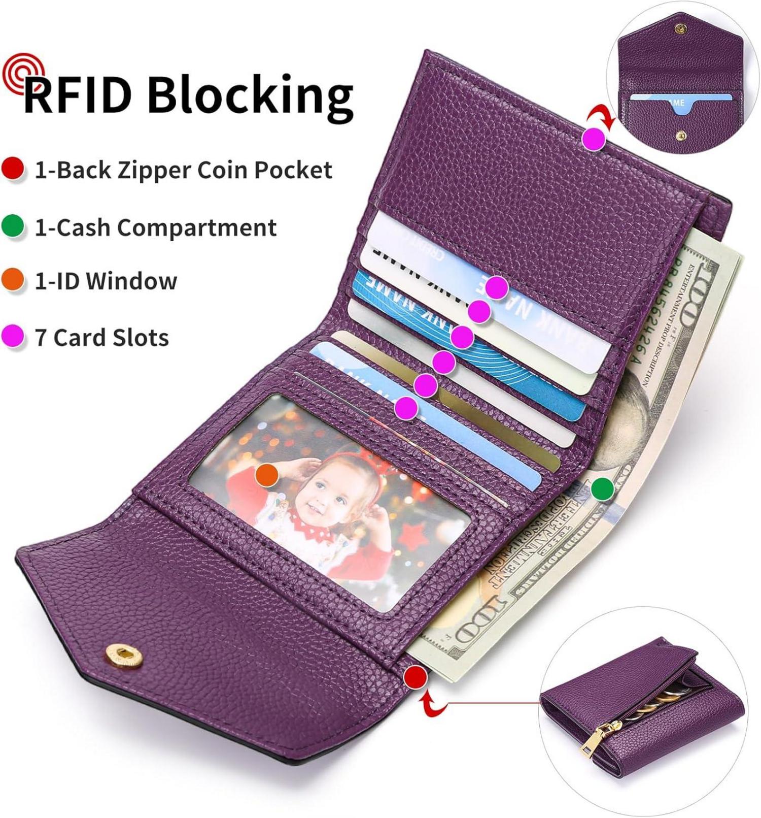 GAEKEAO RFID Geldbörse Damen Klein 7 Kartenfächer Münzfach Deep Purple