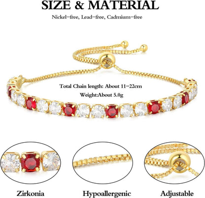 GW Tennisarmband Damen Glitzer Verstellbar Gold Rot Zirkonia