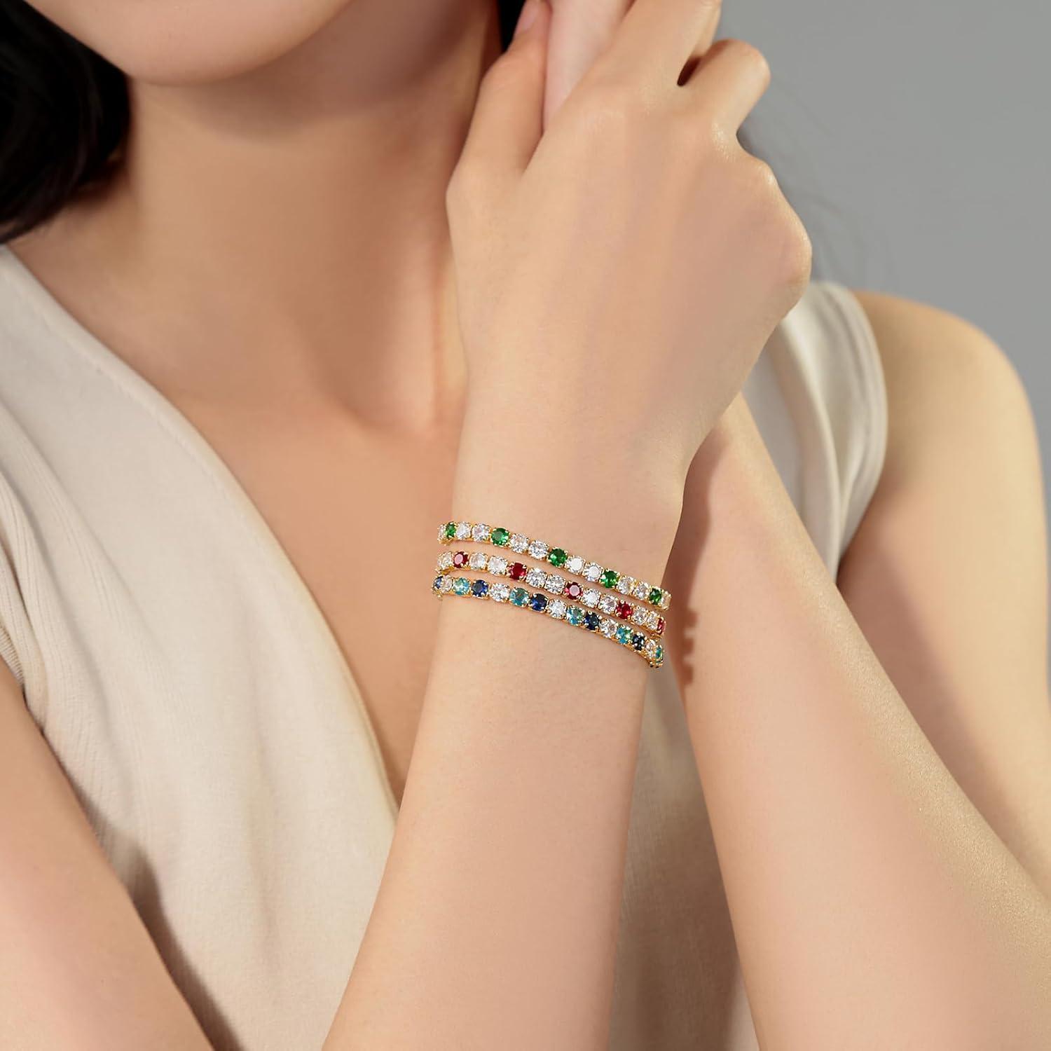 GW Tennisarmband Damen Gold Glitzer Armband Zirkonia Verstellbar - Muttertag Geburtstagsgeschenk