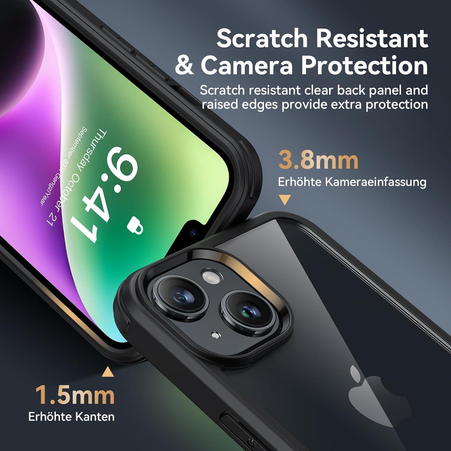 Schwarze iPhone 14 Hülle 360 Grad Schutz Glas Kameraschutz 6.1 Zoll