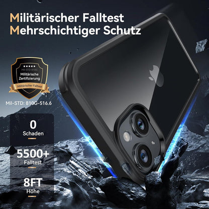 Handyhülle iPhone 14 Schutzhülle 360 Grad Glas Kameraschutz Schwarz