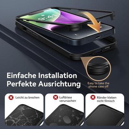 Schwarze iPhone 14 Hülle 360 Grad Schutz Glas Kameraschutz 6.1 Zoll