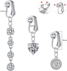 3er Set Silber Fake Bauchnabelpiercing CZ Herz Kristall